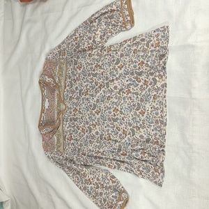 J. Jill Long Sleeve V Neck Cotton Fall Blouse Floral Flowers Women Size Small